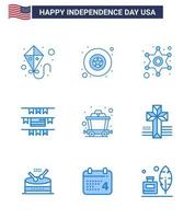 le jour de l'indépendance des états-unis ensemble bleu de 9 pictogrammes usa de cross rail star mine américain modifiable usa day vector design elements