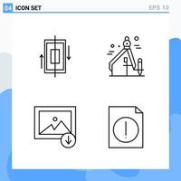 icônes de style moderne à 4 lignes symboles de contour pour un usage général signe d'icône de ligne créative isolé sur fond blanc pack de 4 icônes vecteur