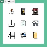 9 concept de couleur plate fillline pour les sites Web liste de contrôle mobile et applications multimédia mobile télécharger entrepôt éléments de conception vectoriels modifiables vecteur