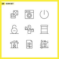 ensemble de pictogrammes de 9 contours simples d'éléments de conception vectoriels modifiables sécurisés de cactus de gobelet du désert de plantes vecteur