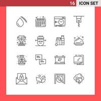 ensemble de pictogrammes de 16 contours simples d'éléments de conception vectoriels modifiables du terminal de fermeture à glissière du gagnant du prix admin vecteur
