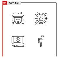 4 icônes générales pour la conception de sites Web d'impression et d'applications mobiles 4 signes de symboles de contour isolés sur fond blanc 4 pack d'icônes vecteur