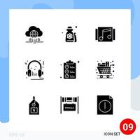 9 interface utilisateur pack de glyphes solides de signes et symboles modernes de haut-parleur multimédia relaxation casque chanson éléments de conception vectoriels modifiables vecteur