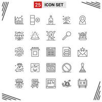 25 symboles de contour créatifs basés sur une grille de style de ligne d'icônes pour la conception de sites Web signes d'icône de ligne simple isolés sur fond blanc 25 jeu d'icônes vecteur