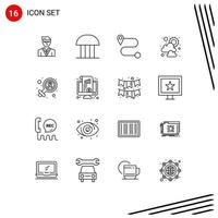 ensemble moderne de 16 contours et symboles tels que le signe du tableau de bord palais de justice sexe météo éléments de conception vectoriels modifiables vecteur