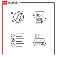 4 icônes générales pour la conception de sites Web d'impression et d'applications mobiles 4 signes de symboles de contour isolés sur fond blanc 4 pack d'icônes vecteur