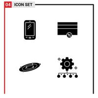 4 concept de glyphe solide pour les sites Web mobiles et applications téléphone galaxy huawei argent planètes éléments de conception vectoriels modifiables vecteur