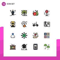 interface mobile ligne remplie de couleurs plates ensemble de 16 pictogrammes d'éléments de conception vectoriels créatifs modifiables du panneau d'arrêt de l'arbre de récompense du gagnant vecteur