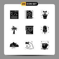 9 symboles de glyphes pack d'icônes noires signes pour des conceptions réactives sur fond blanc 9 icônes définies vecteur