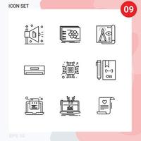groupe de 9 contours modernes définis pour la conception électrique à puce refroidissement impression bleue éléments de conception vectoriels modifiables vecteur