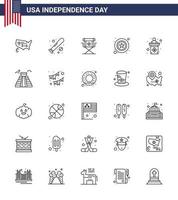 ensemble moderne de 25 lignes et symboles le jour de l'indépendance des états-unis tels que le signe police usa men star modifiable usa day vector design elements