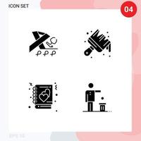 pack de 4 signes et symboles de glyphes solides modernes pour les supports d'impression web tels que stéthoscope amour sensibilisation histoire de peinture éléments de conception vectoriels modifiables vecteur