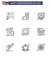 9 icônes créatives des états-unis signes d'indépendance modernes et symboles du 4 juillet de la nutrition symbole de bouclier de beignet américain modifiable éléments de conception de vecteur de jour des états-unis