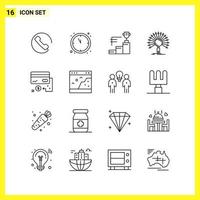 16 symboles de lignes simples ensemble d'icônes signe de contour sur fond blanc pour les applications mobiles de conception de sites Web et les médias imprimés vecteur