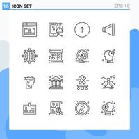contour de l'interface mobile ensemble de 16 pictogrammes d'éléments de conception vectoriels modifiables de communication web iot son volume vecteur