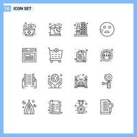 ensemble moderne de 16 contours pictogramme de la page du site web fusée internet emojis éléments de conception vectoriels modifiables vecteur