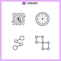 4 icônes dans les symboles de contour de style de ligne sur fond blanc signes vectoriels créatifs pour le web mobile et l'impression vecteur