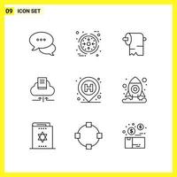 9 jeu d'icônes symboles de ligne simples signe de contour sur fond blanc pour les applications mobiles de conception de sites Web et les médias imprimés vecteur