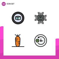 interface mobile ligne remplie ensemble de 4 pictogrammes de technologie de livre de légumes de base jour et nuit éléments de conception vectoriels modifiables vecteur