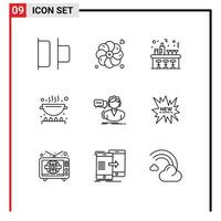 icône universelle symboles groupe de 9 contours modernes d'aide à la consultation nuit faq cuisine éléments de conception vectoriels modifiables vecteur
