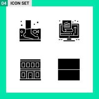 pack de 4 symboles de glyphe de jeu d'icônes de style solide pour imprimer des signes créatifs isolés sur fond blanc 4 jeu d'icônes vecteur