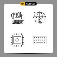 4 symboles de contour du pack d'icônes noires signes pour des conceptions réactives sur fond blanc 4 icônes définies vecteur