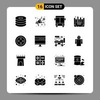 16 signes de symboles de glyphe de pack d'icônes noires pour des conceptions réactives sur fond blanc 16 icônes définies vecteur