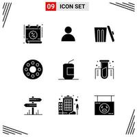 9 symboles de glyphes créatifs basés sur une grille de style solide pour la conception de sites Web signes d'icônes solides simples isolés sur fond blanc jeu d'icônes 9 vecteur