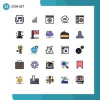 interface mobile ligne remplie couleur plate ensemble de 25 pictogrammes de statistiques de réseau de liens regarder la vidéo toucher jouer éléments de conception vectoriels modifiables vecteur