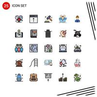 pack de 25 symboles universels de couleur plate de ligne remplie d'éléments de conception vectoriels modifiables de commerce de travail d'équipe de téléchargement d'entreprise de groupe vecteur