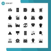 interface mobile glyphe solide ensemble de 25 pictogrammes d'ajout de paramètres de contenu de téléchargement éléments de conception vectoriels modifiables sains vecteur