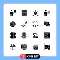 interface mobile glyphe solide ensemble de 16 pictogrammes de détails de fleurs analyse de corps d'ampoule éléments de conception vectoriels modifiables vecteur