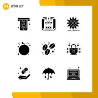 interface mobile glyphe solide ensemble de 9 pictogrammes d'éléments de conception vectoriels modifiables de fruits de thanksgiving de données de haricots alimentaires vecteur