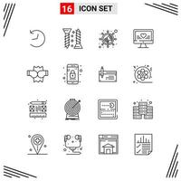 16 symboles de contour créatifs basés sur une grille de style de ligne d'icônes pour la conception de sites Web signes d'icône de ligne simple isolés sur fond blanc jeu d'icônes de 16 vecteur
