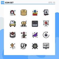 interface mobile ligne remplie de couleur plate ensemble de 16 pictogrammes de plus l'éducation de voiture ajouter des éléments de conception de vecteur créatif modifiables de nourriture