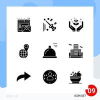 pack moderne de 9 icônes symboles de glyphes solides isolés sur fond blanc pour la conception de sites Web vecteur