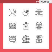 ensemble de 9 contours vectoriels sur la grille pour le diagramme du yen japonais jouer aux éléments de conception vectoriels modifiables de la machine à sous vecteur