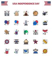 usa independance day plat rempli ligne ensemble de 25 pictogrammes usa de canon usa shop football américain modifiable usa day vector design elements