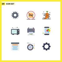 9 icônes créatives signes et symboles modernes de matériel imprimante ginseng cuisine numérique éléments de conception vectoriels modifiables vecteur