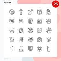 ligne d'interface mobile ensemble de 25 pictogrammes d'éléments de conception vectoriels modifiables tv ice vainqueur de l'écran en direct vecteur