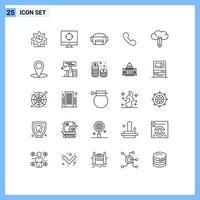 concept de 25 lignes pour les sites Web mobiles et les applications crayon nuage ciblant les éléments de conception vectoriels modifiables mobiles d'appel vecteur