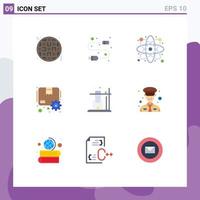 groupe de 9 signes et symboles de couleurs plates pour l'espace comme les éléments de conception vectoriels modifiables du paquet d'engrenages atomiques vecteur