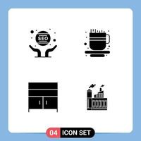 ensemble de 4 symboles d'icônes d'interface utilisateur modernes signes pour armoire d'affaires seo tasse intérieur éléments de conception vectoriels modifiables vecteur