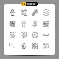 16 ensemble de contours d'interface utilisateur de signes et symboles modernes d'analyse kiwi intérieur expédition alimentaire éléments de conception vectoriels modifiables industriels vecteur