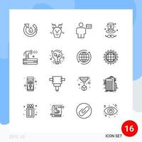 pack de 16 signes et symboles de contours modernes pour les supports d'impression Web tels que les éléments de conception vectoriels modifiables de crédit de chapeau de renne vecteur