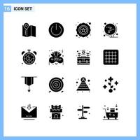 16 symboles de glyphe créatif de style solide icônes signe d'icône solide noir isolé sur fond blanc vecteur