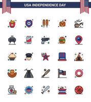 usa independance day plat rempli ligne ensemble de 25 pictogrammes usa de barbecue fumée corn dog pipe citrouille modifiable usa day vector design elements