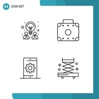concept de 4 lignes pour sites Web mobile et applications optimisation créative partenariat recherche de valise éléments de conception vectoriels modifiables vecteur