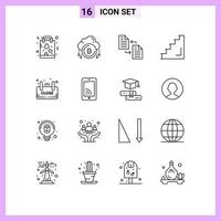 ensemble de 16 symboles d'icônes d'interface utilisateur modernes signes pour niveau étage d éléments de conception vectoriels modifiables de fichier de transfert vecteur