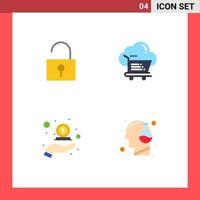 pictogramme ensemble de 4 icônes plates simples de verrouillage cash back shopping e-commerce dans des éléments de conception vectoriels modifiables vecteur
